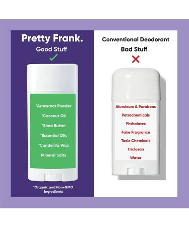 Pretty Frank Natural Deodorant Stick - Aluminum-Free, Unscented, 2.7 oz - For Women, Men & Teens - Made with Baking Soda, Charcoal & Organic Ingredients - Buy Online on SooperMarket.com