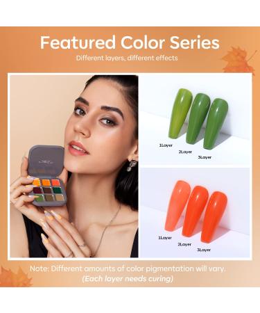 Modelones Fall Gel Nail Polish Set - 9 Colors Orange Green Yellow Solid Gel Polish Brown Red Pudding Gel | Upgraded Crme Manicure Palette | Soak Off LED Nail Art Kit | Salon Quality DIY with Pro Nail Brush - Urban City - Buy Online on SooperMarket.com