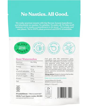 Vegan Sweets CANDY KITTENS SOUR WATERMELON Packed With Fruit Juice & Natural Ingredients Big Flavours From Little Kittens Vegetarian Sweets - 500g Sweet Bag Sour Watermelon 500g (Pack of 1) - Buy Online on SooperMarket.com
