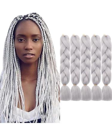 Tess Braids Extensions 60 cm 5 Pack Jumbo Braids Kanecalon Kunsthaar For single-laid box braids hair extension braid 100g/bundle of hair braids extension (5 pieces-silver white) 60 cm (5 pieces) #7 Silbrig white
