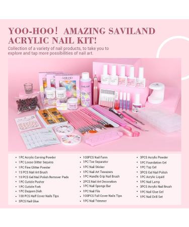 Saviland Professional Acrylic Nail Kit Set - Everything You Need for Beginners and Salon Quality Results - Acrylic Powder, Liquid, Drill, Gel Polish, Tips, and Glue - DIY Home Salon - Buy Online on SooperMarket.com