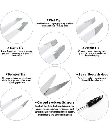 Precision Eyebrow Tweezers Set - Pack of 6 for Ingrown Hair Removal - Slant & Pointed Tweezer Kit with Leather Case - For Women and Men - Buy Online on SooperMarket.com
