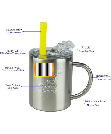 Housavvy 10 Oz Kids Stainless Steel Cups - Insulated, Spill Proof Toddler Cups with Straws, Lids, and Handles - BPA Free Sippy Cups for Toddlers - Silver-Duck Design - 4 Pack - Buy Online on SooperMarket.com