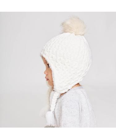 LANGZHEN Toddler Winter Hat Earflap Knit Cap Fleece Lined Beanie - White (6-12 Months) - Buy Online on SooperMarket.com