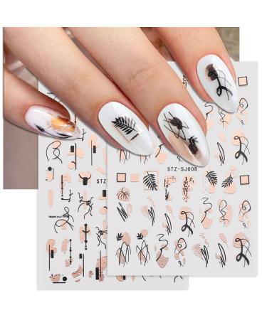 9 Sheets Gold Nail Art Stickers - Self-Adhesive 3D Decals for Nail Design - Abstract Line, Leopard Print, Leaves, Flower Sliders - French Manicure Decoration - Design 2 - Buy Online on SooperMarket.com