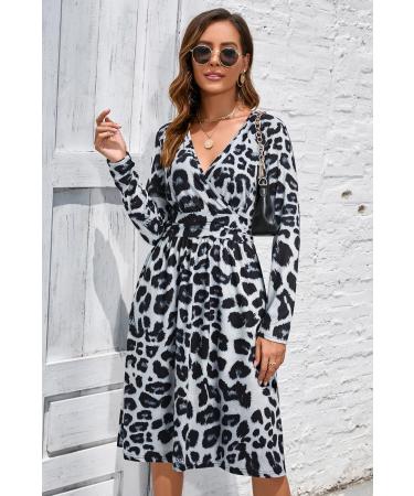 OUGES Women's Spring Casual Midi Dress - Long Sleeve V-Neck Floral Wrap Dress with Pockets - Buy Online on SooperMarket.com