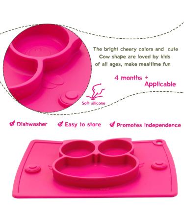 Silicone Divided Toddler Plates - Non Slip Suction Plates for Babies & Kids - BPA Free FDA Approved - 7owl-red - Buy Online on SooperMarket.com