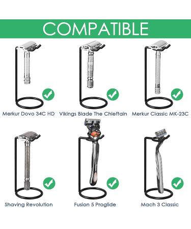 Linkidea Stainless Steel Safety Razor Stand | Shaving Brush Holder for Men | Fusion 5 Proshield & Proglide, Mach 3 Compatible | Deluxe Shaving Holder Base (Black) - Buy Online on SooperMarket.com