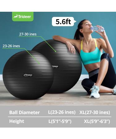 Trideer Ball Chair 65cm with Base & Bands | Exercise & Stability Ball for Home Gym | Balance & Abs Workout | Relieve Back Pain | Black - Buy Online on SooperMarket.com