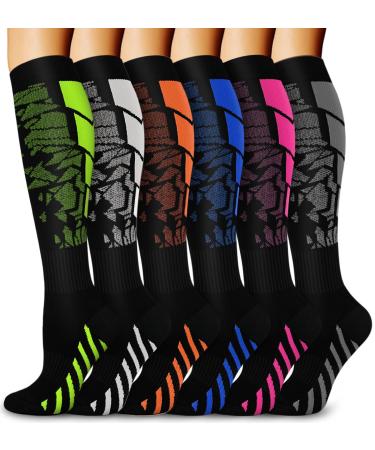 Blongw compression stockings for men 6 pairs of knee socks Support stockings compression socks for sports flight running travel cycling A1-Assorted 02 S-M