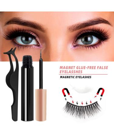 Magnetic Eyelashes Kit with Eyeliner - Natural Looking 10 Pairs | Reusable 3D False Lashes Pack with Tweezers - No Glue Needed! - Buy Online on SooperMarket.com