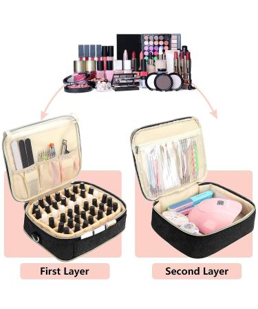 Detachable 2-Layer Nail Polish Organizer | Holds 42 Bottles | Gel Polish Storage & Manicure Tool Holder | Large Makeup & Cosmetic Bag with Dividers | Black - Buy Online on SooperMarket.com