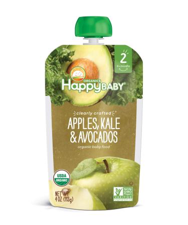 Happy Family Organics Organic Baby Food Stage 2 Clearly Crafted 6+ Months Apples Kale & Avocados 4 oz (113 g)