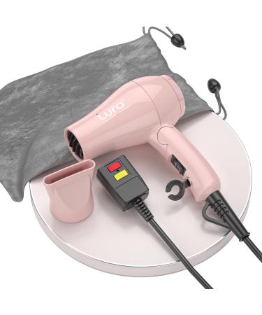 Foldable Travel Hair Dreyr Mini:Dual Voltage Lightweight Blow Dryer with Pouch 1200w Compact Pink Small Hair Dryer for Acrylic Paint Pouring(Light Pink)