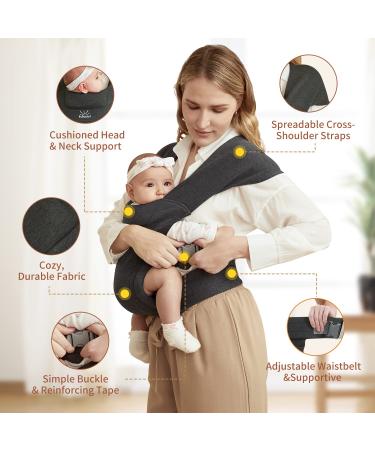 MOMTORY Newborn Baby Carrier | Cozy Wrap with Hook&Loop | Adjustable & Soft Fabric | Deep Grey - Buy Online on SooperMarket.com