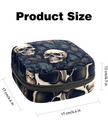 Skulls and Leaves Sanitary Napkin Storage Bag - Portable Period Pouch for Women and Teen Girls - Multi-colored - Buy Online on SooperMarket.com