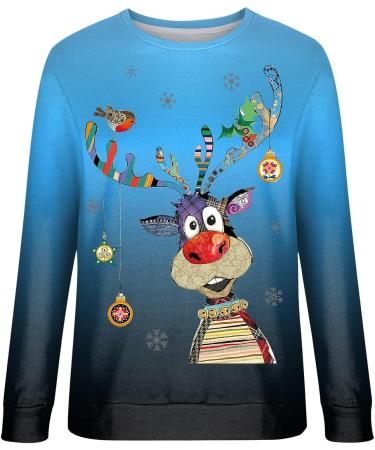 Happy New Year 2023 Elk Print Christmas Sweatshirt for Women - Crew Neck Long Sleeve Top (Dark Blue, Medium) - Buy Online on SooperMarket.com
