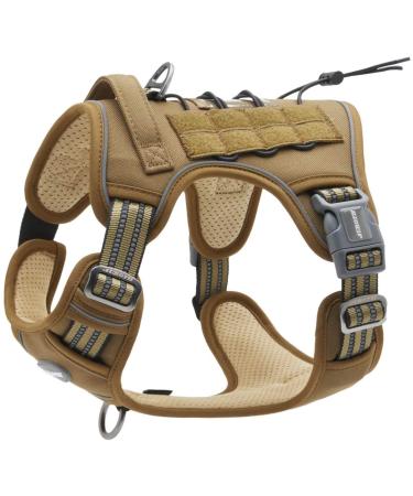 Auroth Tactical Anti Pull Dog Harness Adjustable Breathable Pet Vest Harness for Medium Large Dog Reflective Military Materials Size L Green Brown Army Green L(Neck: 46-74cm Chest:61-94cm)