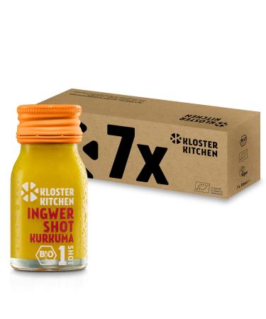 Monastery Kitchen Bio Ingwer Shot Kurkuma 1Shot 7x 30 ml with real ginger pieces I Ingwershot with turmeric vegan in the to go bottle i sweet and sharp without additives & with natural sweet 30 ml (7 Pack)