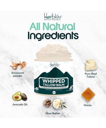 Beef Tallow Balm - Natural Grass Fed Whipped Tallow & Honey - Moisturizing All-Purpose Lotion for Eczema Dry Skin & Irritation - Made in USA - Buy Online on SooperMarket.com