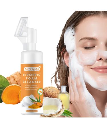 Turmeric Face Wash Turmeric Facial Cleanser Facial Cleanser for Women Turmeric Kojic Acid Cleanser Facial Cleansing Products Acne Cleanser Daily Turmeric Foaming Face Wash with Brush 5.28FLOZ