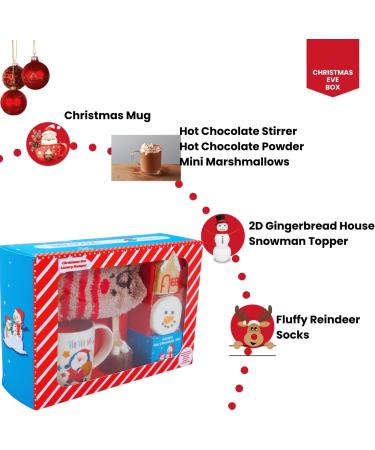 Christmas Eve box for Kids Adults - Luxury Hot Chocolate Hamper -Red and White Candy Canes Santa Mug Gingerbread Man Instant Hot Chocolate Powder Warm Socks Toppers Stirrer - Xmas Gifts Boy Girl - Buy Online on SooperMarket.com