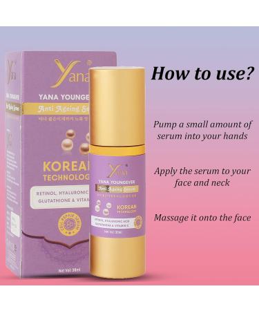 Yana Youngever Anti Aging Face Serum - Vitamin C Retinol Hyaluronic Acid Niacinamide | Resurfacing Pore Refining & Hydrating Skincare | 1.01 Fl Oz - Buy Online on SooperMarket.com