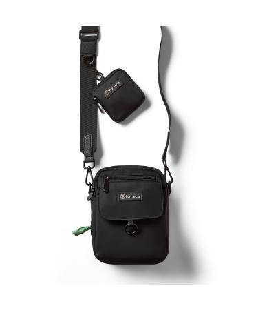 Purrfects Dog Walking Bag Crossbody with Dog Treat Pouch (Black) - Poop Bag Roll Dispenser Durable Treat Pouch for Dog Training Black Waterproof