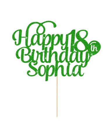 Cake Topper Personalised Cake Topper Happy Birthday Cake Toppers Cake Decorations Double Sided Glitter Cake Topper for 1st 10th 16th 18th 20th 21st 30th 40th 50th 60th 70th 80th(Green)