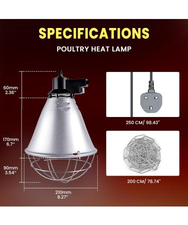 BrightArk 250W Poultry Heat Lamp with 2.5M Wire and 2M Hanging Chain - Energy Saving Switch, Livestock Breeding Brooder Lamp for Puppies, Chicks, Piglets, Reptiles (No Bulb) - Buy Online on SooperMarket.com