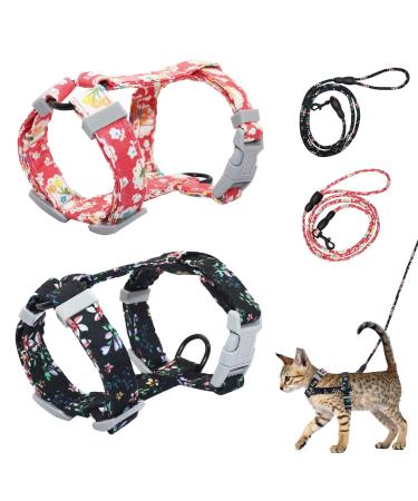 2PCs Adjustable Cat lines Set soft cat dishes dishes with leash for kittens kitten pet staunch tableware cat dishes with a leash outbreak -proof (black & red) black+red