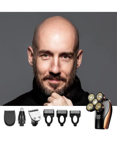 Electric Bald Head Razor for Men - 4 in 1 Grooming Kit with LED Display, Cordless Rotary Shaver - Wet/Dry, USB Rechargeable - Rose Gold - Buy Online on SooperMarket.com