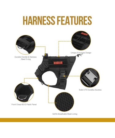 Tactical Dog Harness Vest Military Dog Harness for Large Medium Dogs No-Pull Service Dog Vest with Hook & Loop Panels Adjustable Dog Vest Harness for Walking Hiking Training(Black Medium) M Black - Buy Online on SooperMarket.com