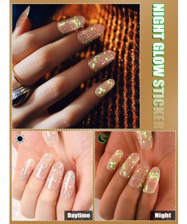 Kalolary 20PCS Luminous Glitter Gel Nail Polish Strips - Glow in the Dark Waterproof Nail Wrap Stickers (White) - Includes Nail File and Stick - Buy Online on SooperMarket.com