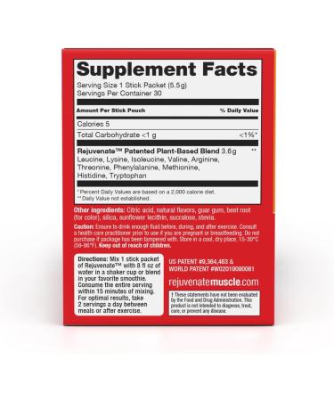 Rejuvenate Muscle Activator Drink Mix Sticks Single Serving Protein Powder Packets to Go - Raspberry Burst 30 Count - Buy Online on SooperMarket.com