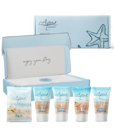 1-Shoppe All-In-Kit|Aqua Organics Amenity Kit|Boxed Hotel Toiletries|Bulk Set 1oz Travel Size Shampoo Conditioner Lotion Body Wash & Bar Soap for Guest Hospitality AirBnB/Vacation Rentals|5 Pieces