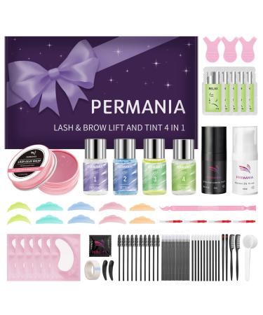 PERMANIA Lash Perm and Black Kit Salon Grade Supplies for Eyelash Lift and Brow Lamination Black Ti-nt with Lash Lift Balm 4 in 1 Fast Quick Curling & Coloring Natural Result Hair Color Developers