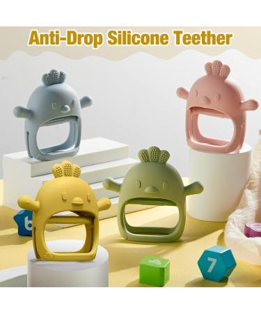 4 Pack Silicone Baby Teething Toys for 0-6 Months | Anti-Dropping Wrist Teethers | Chick Baby Chew Toy for Sucking Needs - Buy Online on SooperMarket.com