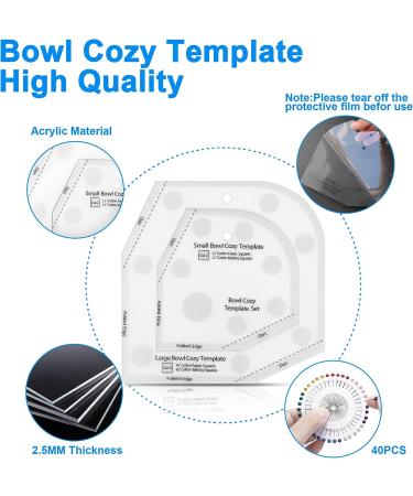 Bowl Cozy Template Set with 3 Sizes and Cutting Ruler - Sewing Pattern, 40 Pins, User Manual Included - Buy Online on SooperMarket.com