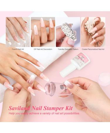 Saviland French Nail Stamp Kit with White Gel Polish - Nail Art Stamping Set for French Manicure - Buy Online on SooperMarket.com