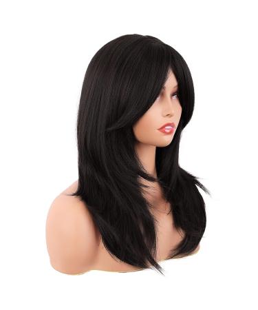 MapofBeauty 20 Inch Long Layered Straight Synthetic Shoulder Length Wig with Bangs - Black - Buy Online on SooperMarket.com