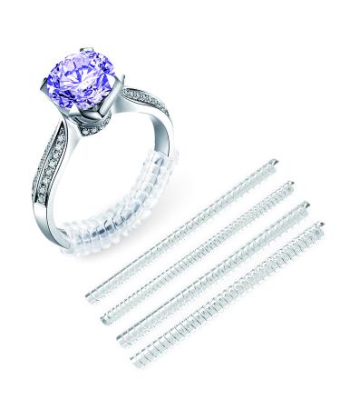 AdnesUSA Invisible Ring Size Adjuster - 12 Pack 4 Sizes - for Loose Rings Clear Invisible Ring Resizer Fit Any Ring Guard Transparent Jewelry Sizer Spiral Silicone Tightener