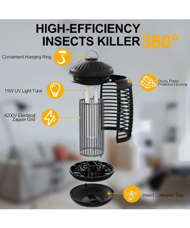 4200V Electric Bug Zapper - High Powered Waterproof Mosquito Trap for Indoor and Outdoor Use - Fly Control for Home, Kitchen, Backyard, Camping - Black - Buy Online on SooperMarket.com