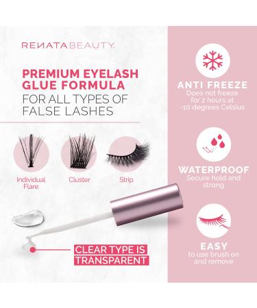 Renata Beauty 24-Hour Transparent Lash Glue for False Eyelash Extensions - Waterproof, Dual-Function Brush Tube - Compatible with Glue Remover - Buy Online on SooperMarket.com