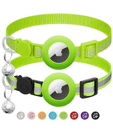 Airtag cat collar with bell reflective kitten neck band with Apple Airtag cat neck band adjustable 17.8-30.5 cm safety buckle for girls boys cats pet supplies green
