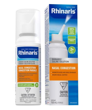 Rhinaris Nasal Congestion Spray 100ml - 100% Natural Source Seawater Preservative Free Daily Nasal Hygiene Spray for Men Women & Kids - Relieves Nasal Dryness - Maintains Healthy Sinuses Concentrated Formula