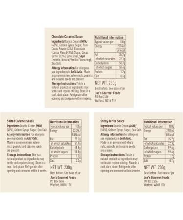 Joe & Seph's Caramel Dessert Sauce Discovery Set - 3 x 230g Jars | Handmade in UK | Gluten-Free, Vegetarian | Perfect for Baking, Ice Cream, Cakes - Buy Online on SooperMarket.com
