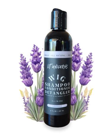 All Natural Wig Shampoo for Human Hair and Synthetic Wigs Cleanses Conditions & Detangles Made In USA Vegan Fresh Lavender Scent. No parfumes or fragrances