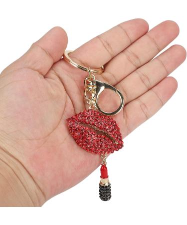 2Pcs Sparkling Lips & Lipstick Keychain Set - Red Bling Charm for Keys, Purse, Bags - Buy Online on SooperMarket.com