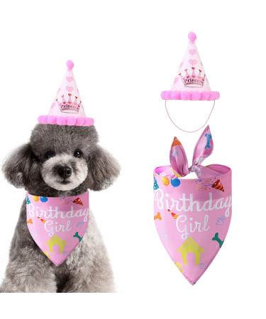 Dog Birthday Bandana Hat Kit Triangle Cotton Dog Scarf with Cute Birthday Boy/Girl Decorations Puppy Birthday Party Hat Set Dog Birthday Cake Outfit Gift/Pet Party Supplies Accessories (pink)